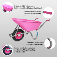 TRUTZHOLM Schubkarre ROSA/PINK PP100 l Tragkraft 250 kg 100l