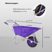 Schubkarre 100 L 250 kg Gartenschubkarre Schiebkarre schlagfeste Mulde verstärkter Rahmen Schutzbügel