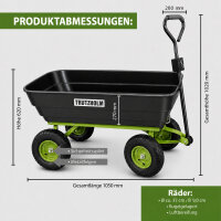 Gartenwagen mit Kippfunktion 400kg 125 L mit Deichsel für Rasentraktor Quad oder Handgriff