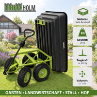 Gartenwagen mit Kippfunktion 400kg 125 L mit Deichsel für Rasentraktor Quad oder Handgriff