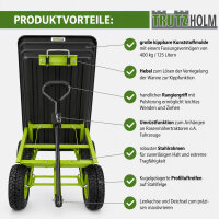 Gartenwagen mit Kippfunktion 400kg 125 L mit Deichsel für Rasentraktor Quad oder Handgriff