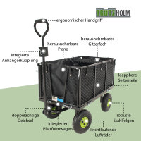 Gartenwagen herausnehmbare Plane 550 kg Bollerwagen klappbare Gitterwände Lufträder Anhängerfunktion