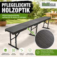 Bierbank Klappbank aus Kunstoff Grau Holzoptik 180cm klappbar Bierzeltbank Campingbank