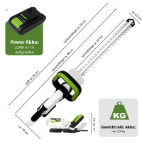 Akku Heckenschere 20V 2.0 Ah 52 cm Schnittlänge mit Akku und Schnellladegerät