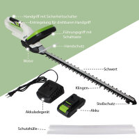 Akku Heckenschere 20V 2.0 Ah 52 cm Schnittlänge mit Akku und Schnellladegerät
