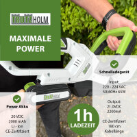 Akku Heckenschere 20V 2.0 Ah 52 cm Schnittlänge mit Akku und Schnellladegerät