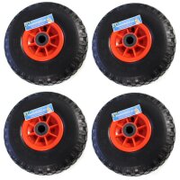 4x Sackkarrenrad PU-Rad 260x85 mm 3.00-4 75 mm zentrierte Nabe Ø 20 mm rot Vollgummi Bollerwagen