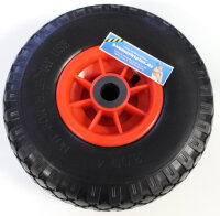 4x Sackkarrenrad PU-Rad 260x85 mm 3.00-4 75 mm zentrierte Nabe Ø 20 mm rot Vollgummi Bollerwagen