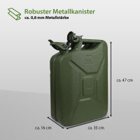 Metallkanister Hammerschlag olivgrün 20 Liter inkl. Ausgießer + Halter Benzin Diesel