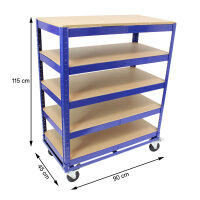 Etagenwagen 750kg 115x90x45 cm 5 Ebenen blau Transportwagen Magazinwagen Kommissionierwagen