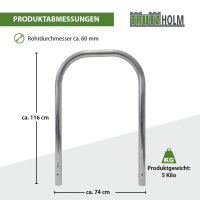 Fahrradanlehnbügel 116x74 cm Edelstahl Ø 60 mm zum Einbetonieren Fahrradständer Parker Typ U