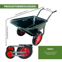 2-Rad-Schubkarre 100 Liter 160 kg Tragkraft Kunststoffwanne PU Vollgummirad auf Stahlfelge