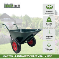 2-Rad-Schubkarre 100 Liter 160 kg Tragkraft Kunststoffwanne PU Vollgummirad auf Stahlfelge