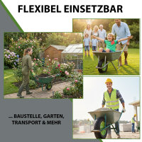 Schubkarrenrad Luftbereifung 200kg 40cm /15,6" Metallfelge Grün Kugellager Ersatzrad inklusive Achse