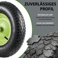 Schubkarrenrad Luftbereifung 200kg 40cm /15,6" Metallfelge Grün Kugellager Ersatzrad inklusive Achse