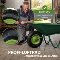 Schubkarrenrad Luftbereifung 200kg 40cm /15,6" Metallfelge Grün Kugellager Ersatzrad inklusive Achse