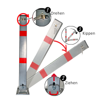 2x Absperrpfosten eckig Parkplatzsperre Sperrpfosten klappbar Standfuß