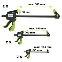 6x Einhandzwinge 3 Größen Schnellspannzwinge 35x105 mm 60x150 mm 60x300 mm