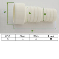 2x Adapter für Schwimmbadpumpe PVC-U 50 Schlauchtülle zum Kleben ABS 38 / 32 x 50 mm