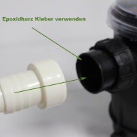2x Adapter für Schwimmbadpumpe PVC-U 50 Schlauchtülle zum Kleben ABS 38 / 32 x 50 mm