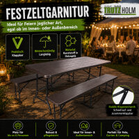 Bierzeltgarnitur 180x75 cm klappbar graue Holzoptik Festzeltgarnitur mit 2 Bänken & Tisch