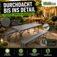 Bierzeltgarnitur 180x75 cm klappbar graue Holzoptik Festzeltgarnitur mit 2 Bänken & Tisch