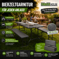 Bierzeltgarnitur 180x75 cm klappbar graue Holzoptik Festzeltgarnitur mit 2 Bänken & Tisch