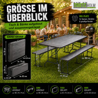 Bierzeltgarnitur 180x75 cm klappbar graue Holzoptik Festzeltgarnitur mit 2 Bänken & Tisch