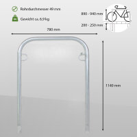 Fahrradanlehnbügel 114 x 78 cm Stahl feuerverzinkt Ø 49mm Einbetonieren Fahrradständer Parker Typ U