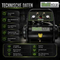 Premium Brushless Silent Flüsterkompressor 9L – leiser Kompressor 900 W, 62 dB, 8 bar inkl. Zubehör