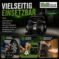 Premium Brushless Silent Flüsterkompressor 9L – leiser Kompressor 900 W, 62 dB, 8 bar inkl. Zubehör