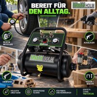 TRUTZHOLM Flüsterkompressor 9L Dual Connect – 900 W, 145 l/min, ölfrei, 8 bar, 2 Anschlüsse