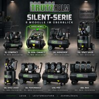 TRUTZHOLM Flüsterkompressor 9L Dual Connect – 900 W, 145 l/min, ölfrei, 8 bar, 2 Anschlüsse