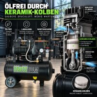TRUTZHOLM Flüsterkompressor 24L Workshop – 900 W, 145 l/min, ölfrei, 8 bar