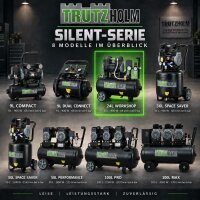 TRUTZHOLM Flüsterkompressor 24L Workshop – 900 W, 145 l/min, ölfrei, 8 bar