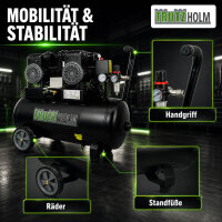 TRUTZHOLM Flüsterkompressor 50L ölfrei – 57 dB Silent Kompressor, 1800 W Brushless, 8 bar