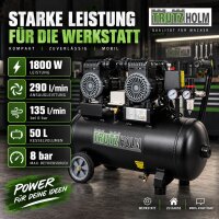 TRUTZHOLM Flüsterkompressor 50L Performance – 1800 W, 290 l/min, 4 Zylinder, ölfrei, 8 bar