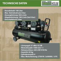 Premium Brushless Silent Flüsterkompressor 100L, 2700W, 62dB, 8 bar, ölfrei, leise