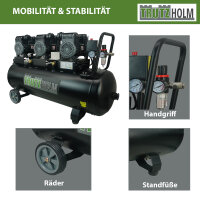 Premium Brushless Silent Flüsterkompressor 100L, 2700W, 62dB, 8 bar, ölfrei, leise