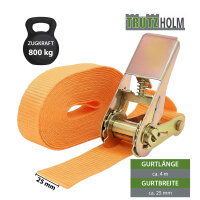 Spanngurt mit Ratsche 1-tlg 4m 800kg 25mm TÜV/GS orange wetterfest und robust