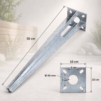 5x Bodenhülse Einschlaghülse für Ø 40 mm Bodeneinschlaghülse 50 cm Länge Zaunpfahl verzinkt Aufnahme 100x100 mm
