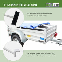 3x  Alu-Bügel XL verstellbar 1300 - 2100mm für Anhänger Flach-Planen Planenstütze