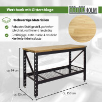 Werkbank höhenverstellbar 500 Kg 153x62x99 cm Hartholzplatte Werktisch Arbeitstisch Werkstatttisch