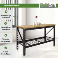 Werkbank höhenverstellbar 500 Kg 153x62x99 cm Hartholzplatte Werktisch Arbeitstisch Werkstatttisch