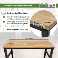 Werkbank höhenverstellbar 135x46x88-97 cm 300 kg...