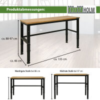 Werkbank höhenverstellbar 135x46x88-97 cm 300 kg Stahlgestell Hartholzplatte Werktisch Arbeitstisch