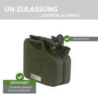 3x Benzinkanister Kraftstoffkanister Metall 10 Liter Hammerschlag  Olivgrün inkl. Ausgießer + Halter