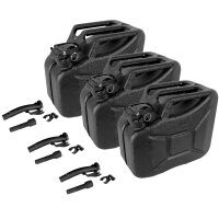 3x Benzinkanister Kraftstoffkanister Metall 10 L Hammerschlag kratzfest schwarz inkl. Ausgießer + Halter