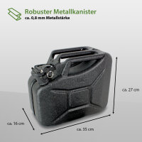 3x Benzinkanister Kraftstoffkanister Metall 10 L Hammerschlag kratzfest schwarz inkl. Ausgießer + Halter
