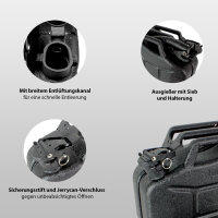 3x Benzinkanister Kraftstoffkanister Metall 10 L Hammerschlag kratzfest schwarz inkl. Ausgießer + Halter